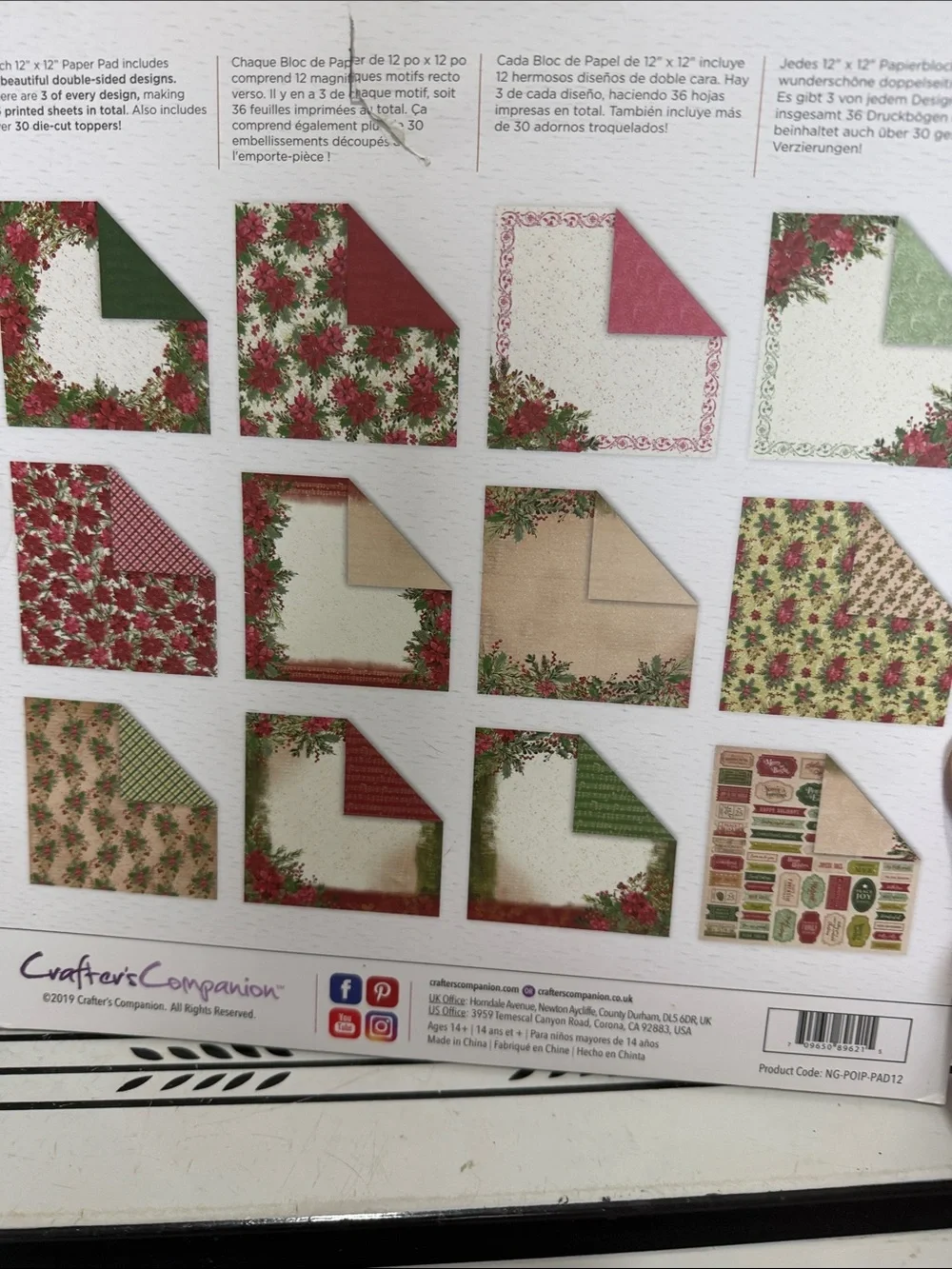Crafters Companion Poinsettia Perfection Holiday Paper Pad with Die-cut Toppers
